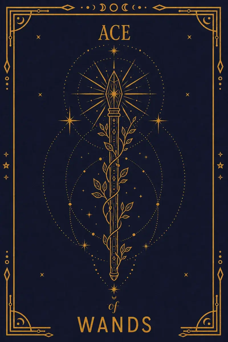 A hand emerges from cloud gripping a sprouting wand.