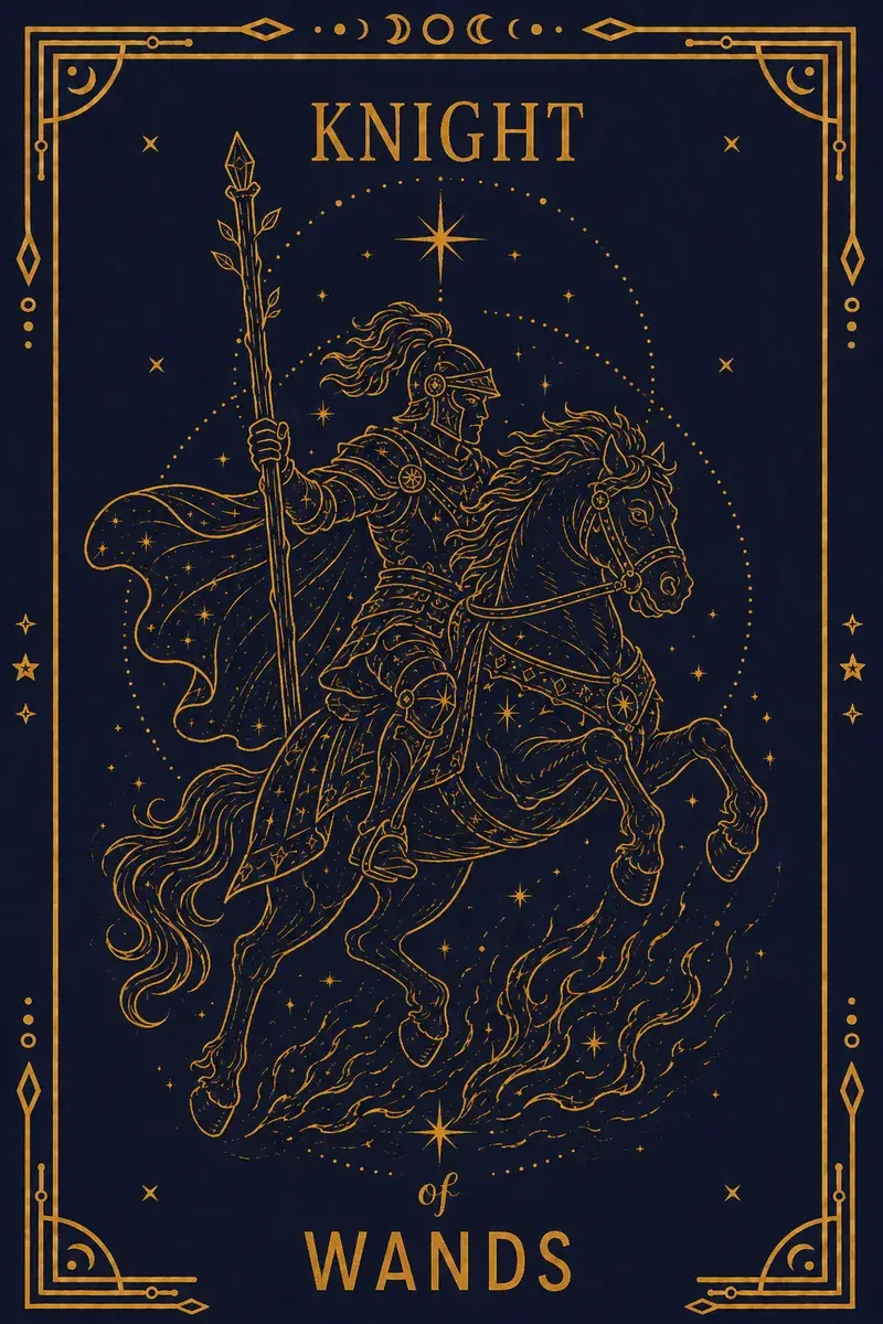 A knight in salamander-embroidered armour on a rearing horse, visor up, leaning forward.