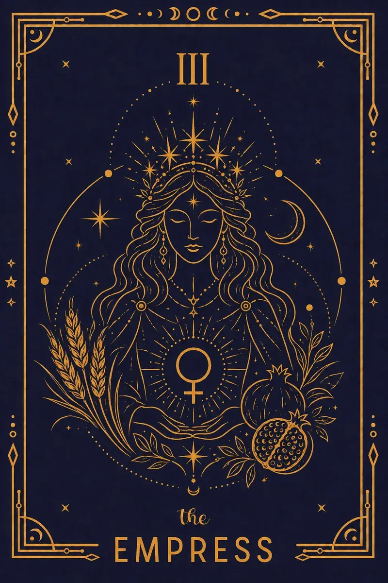 She reclines in ripe wheat with a cushioned throne rather than a rigid one.