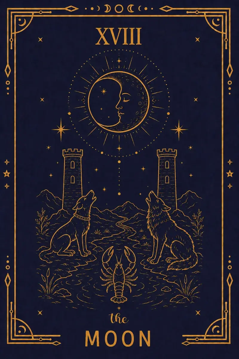 A dog and a wolf howl at the moon: the tamed and the wild instinct, indistinguishable in this light.