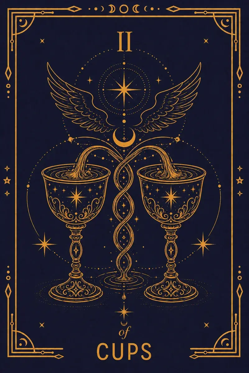 Two figures exchange cups beneath the caduceus of Hermes topped by a winged lion's head, healing and the raising of something between them.